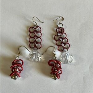 Elegant Red and Silver Chainmail Earrings
